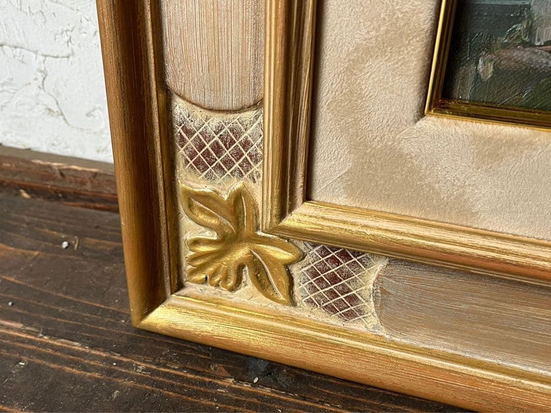 船 河辺 絵画 油絵 額縁 インテリア アンティーク