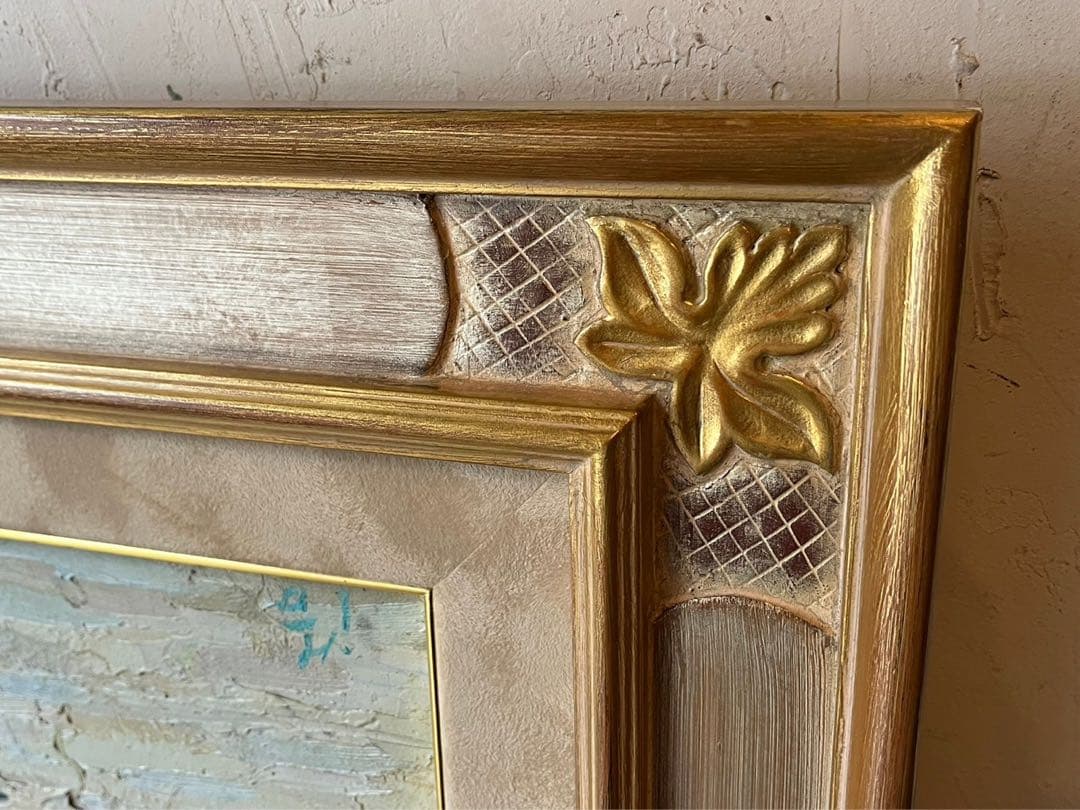 船 河辺 絵画 油絵 額縁 インテリア アンティーク