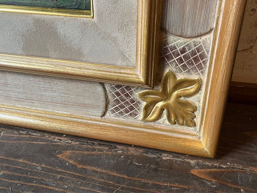 船 河辺 絵画 油絵 額縁 インテリア アンティーク