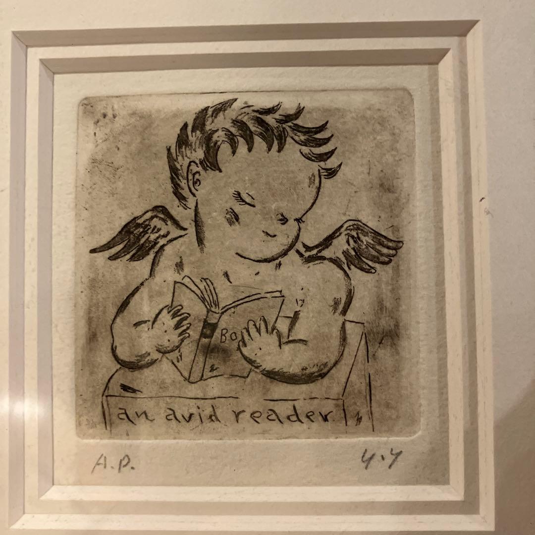 山岡康子　angel　銅版画 　天使　エンジェル　木製　AP 中古