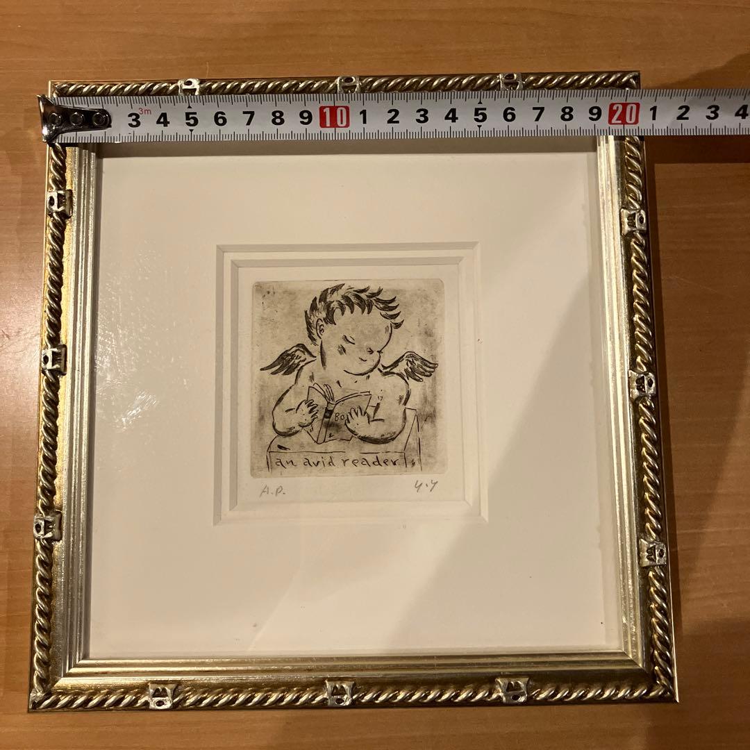 山岡康子　angel　銅版画 　天使　エンジェル　木製　AP 中古