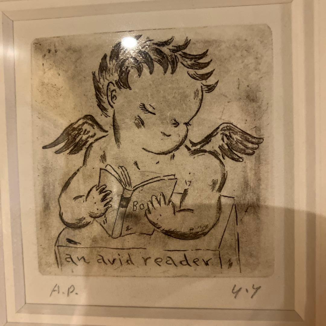 山岡康子　angel　銅版画 　天使　エンジェル　木製　AP 中古
