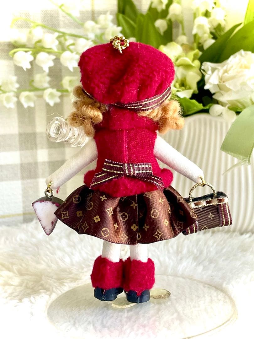 バレンタイン❤️ボルドーフリース❤️チョコケーキ♡ハンドメイド♡ドールチャーム