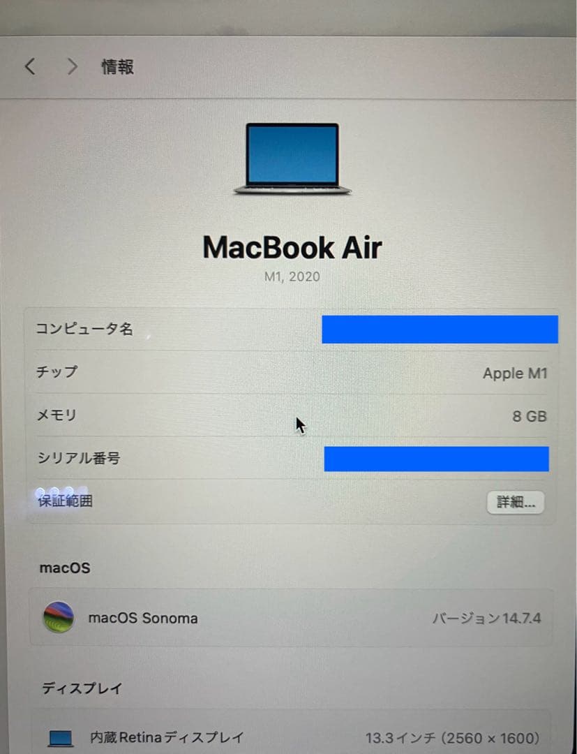 Apple MacBook Air (M1,2020) 8GB 【美品】