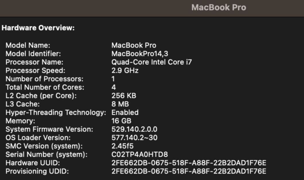 MacBookPro 2017 15インチ RAM:16GB 容量:512GB