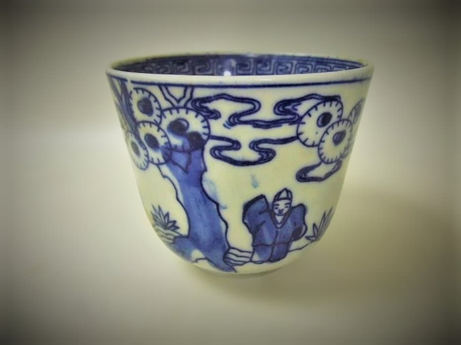 伊万里 明治期 印判 染付 蕎麦猪口 7客 骨董品(江戸後期～明治期)