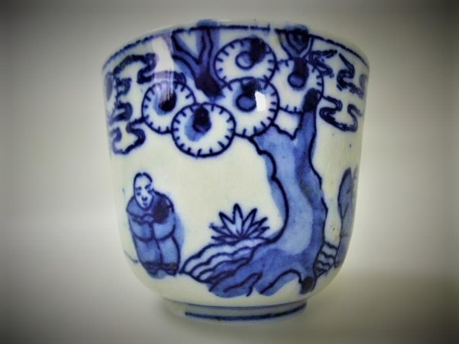 伊万里 明治期 印判 染付 蕎麦猪口 7客 骨董品(江戸後期～明治期)