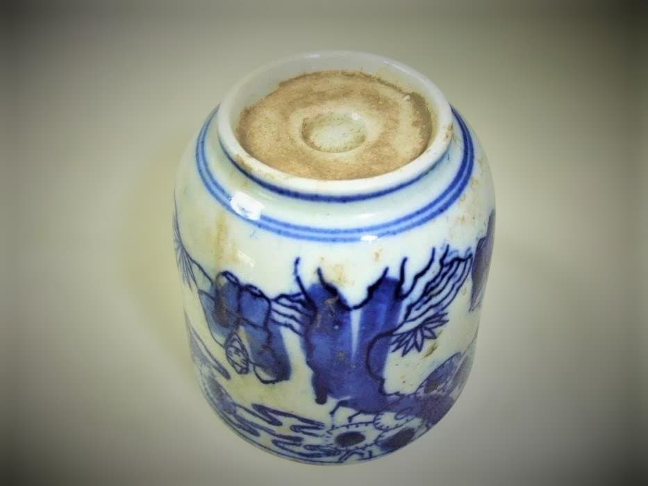 伊万里 明治期 印判 染付 蕎麦猪口 7客 骨董品(江戸後期～明治期)