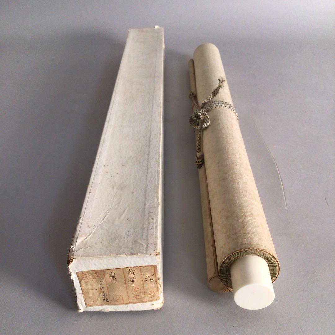 No4041 掛軸　寺田隆華　白鷹図　着色絹本　紙箱付　花鳥画　古美術　送料無料