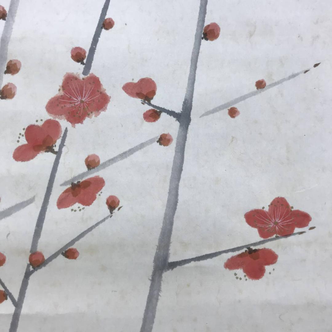 真作/鈴木鳥心/紅梅図/師横山大観・安田靫彦/花鳥図/掛軸☆宝船☆AE-319