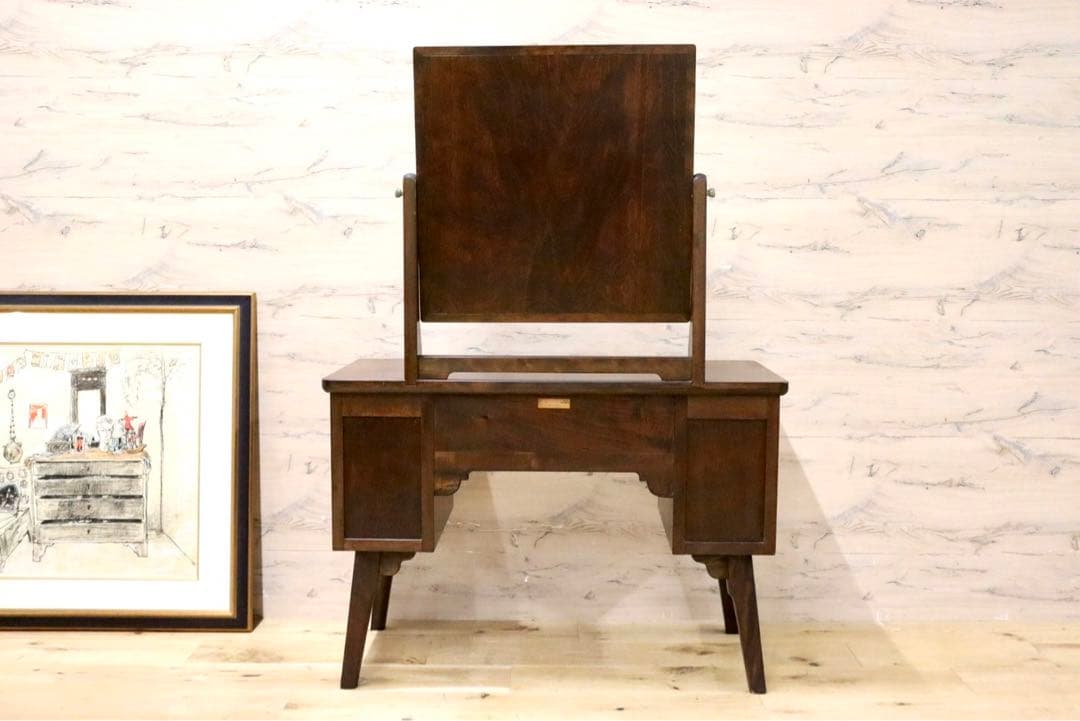 GMGH284○松本民芸家具 角型一面鏡 鏡台 ドレッサー 化粧台 昭和レトロ