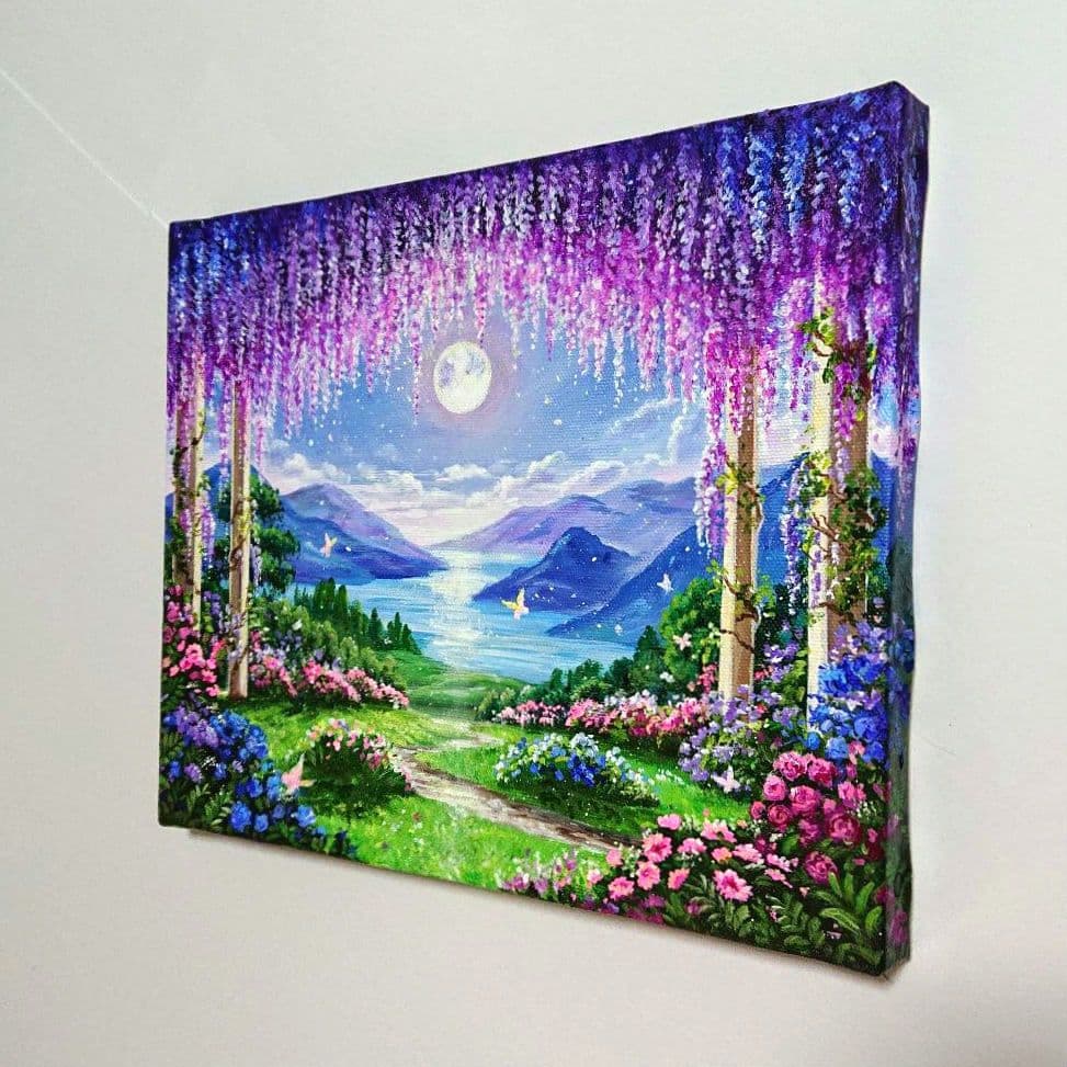 【藤の花】アクリル画 F3 風景画 絵画