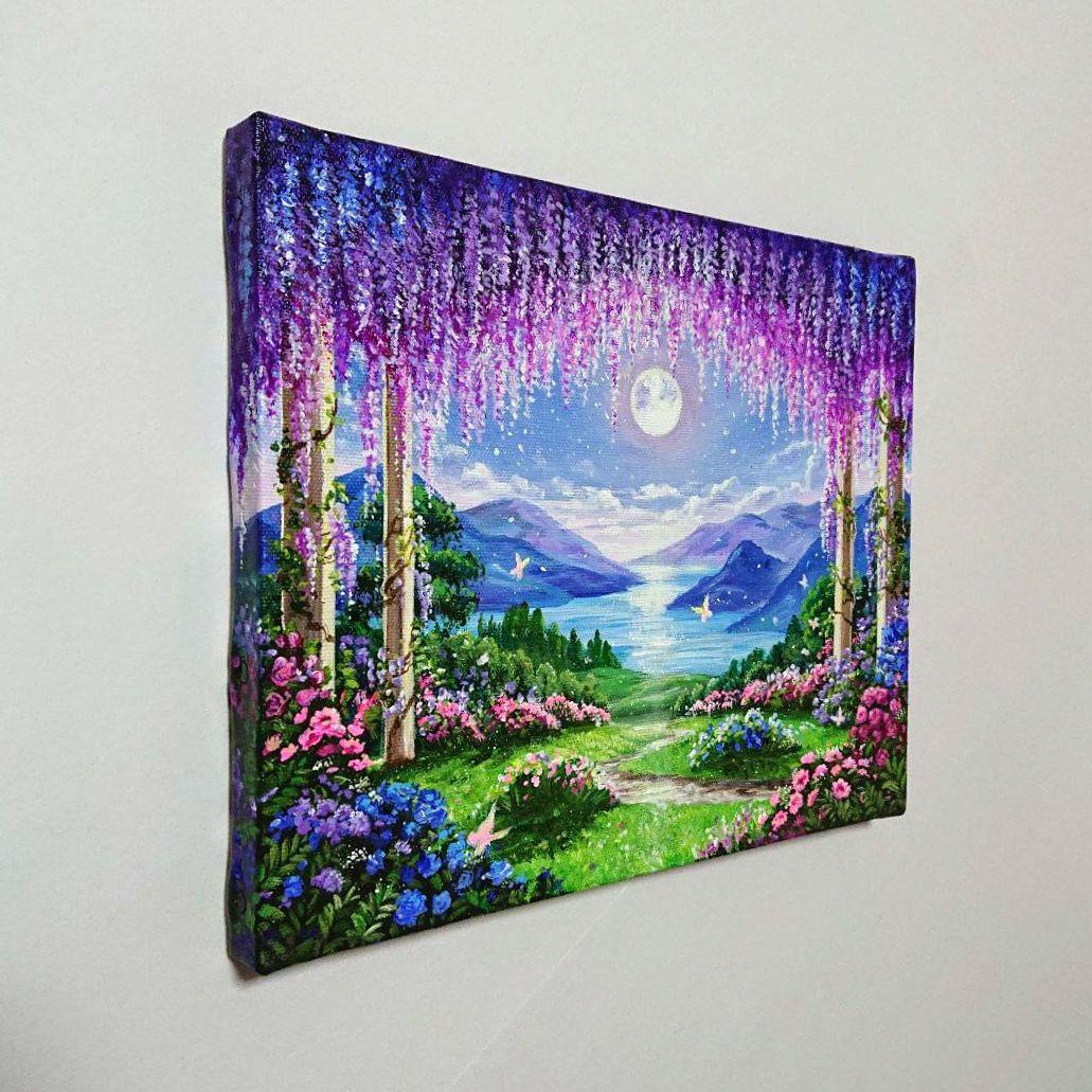【藤の花】アクリル画 F3 風景画 絵画