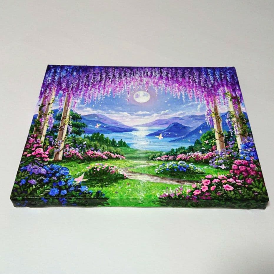 【藤の花】アクリル画 F3 風景画 絵画