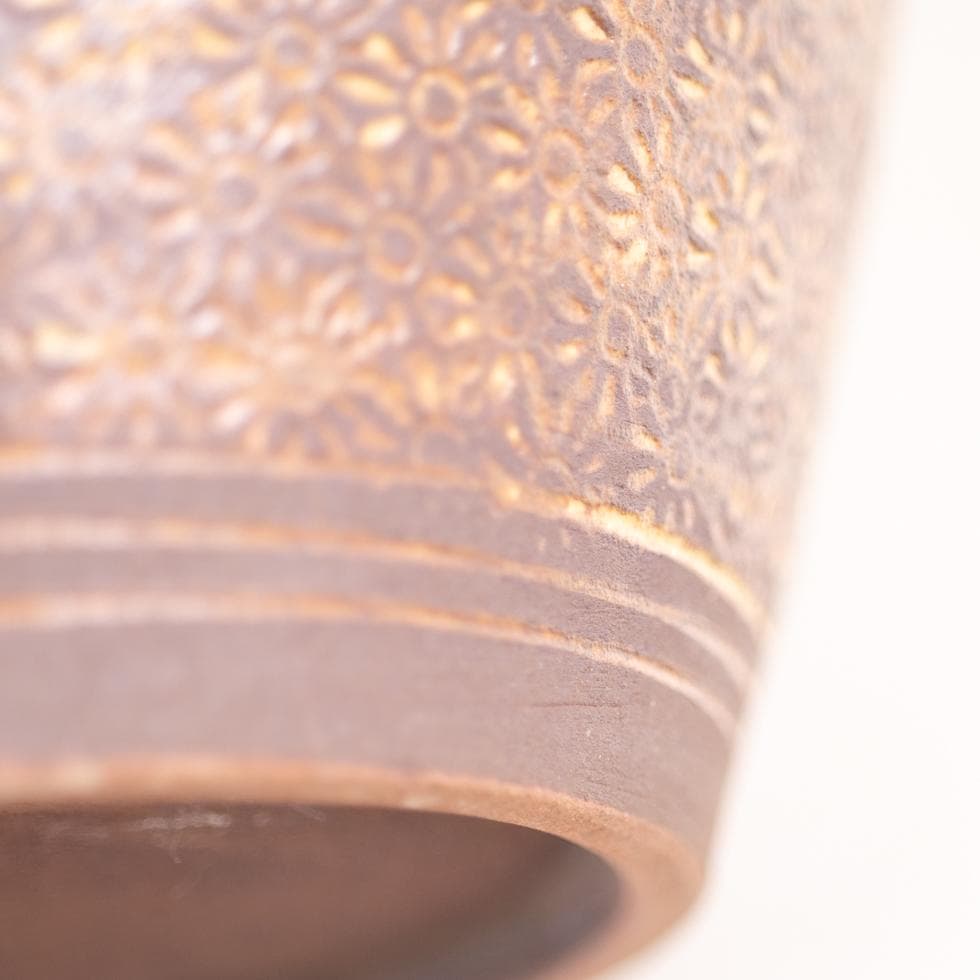 韓国陶器 李朝分青沙器風 花瓶 分青風 印花草花文 壺