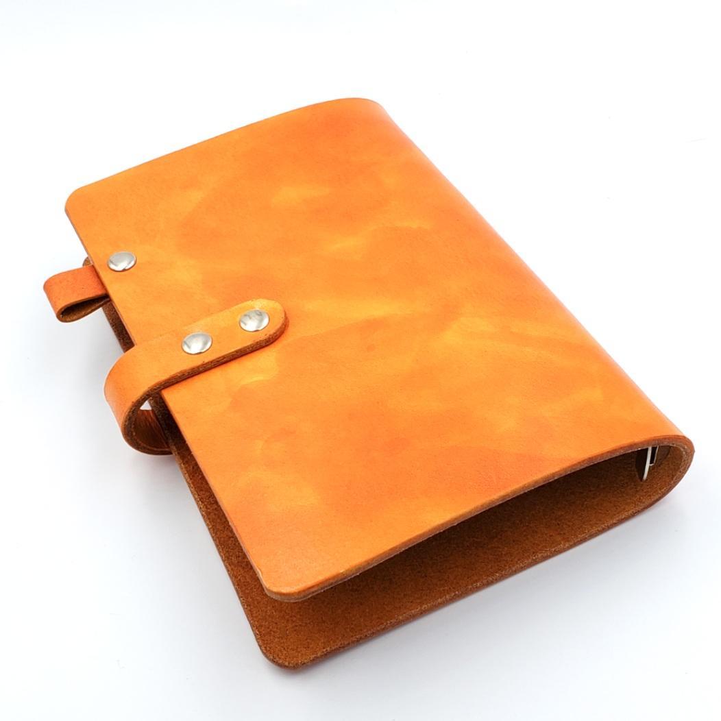 シンプル システム手帳 バイブルサイズ ヌメ革 手染め オレンジ