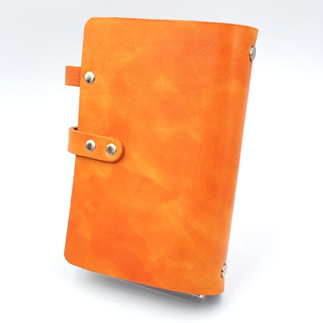 シンプル システム手帳 バイブルサイズ ヌメ革 手染め オレンジ