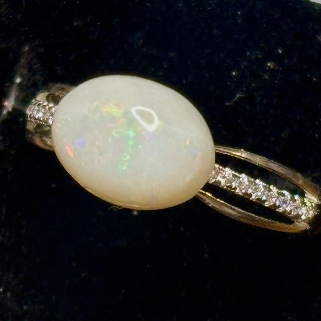 2.1ctクーバーピディミルキーオパールシルバーリングキュービックジルコニア付き