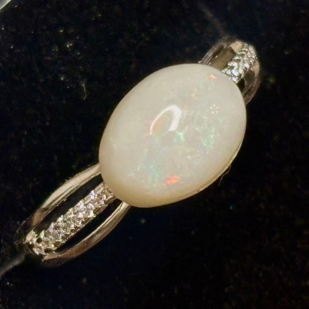 2.1ctクーバーピディミルキーオパールシルバーリングキュービックジルコニア付き