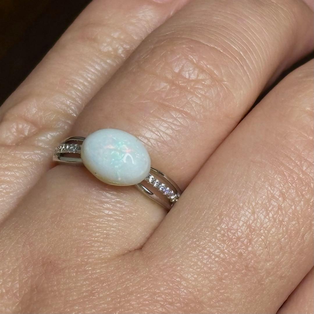 2.1ctクーバーピディミルキーオパールシルバーリングキュービックジルコニア付き