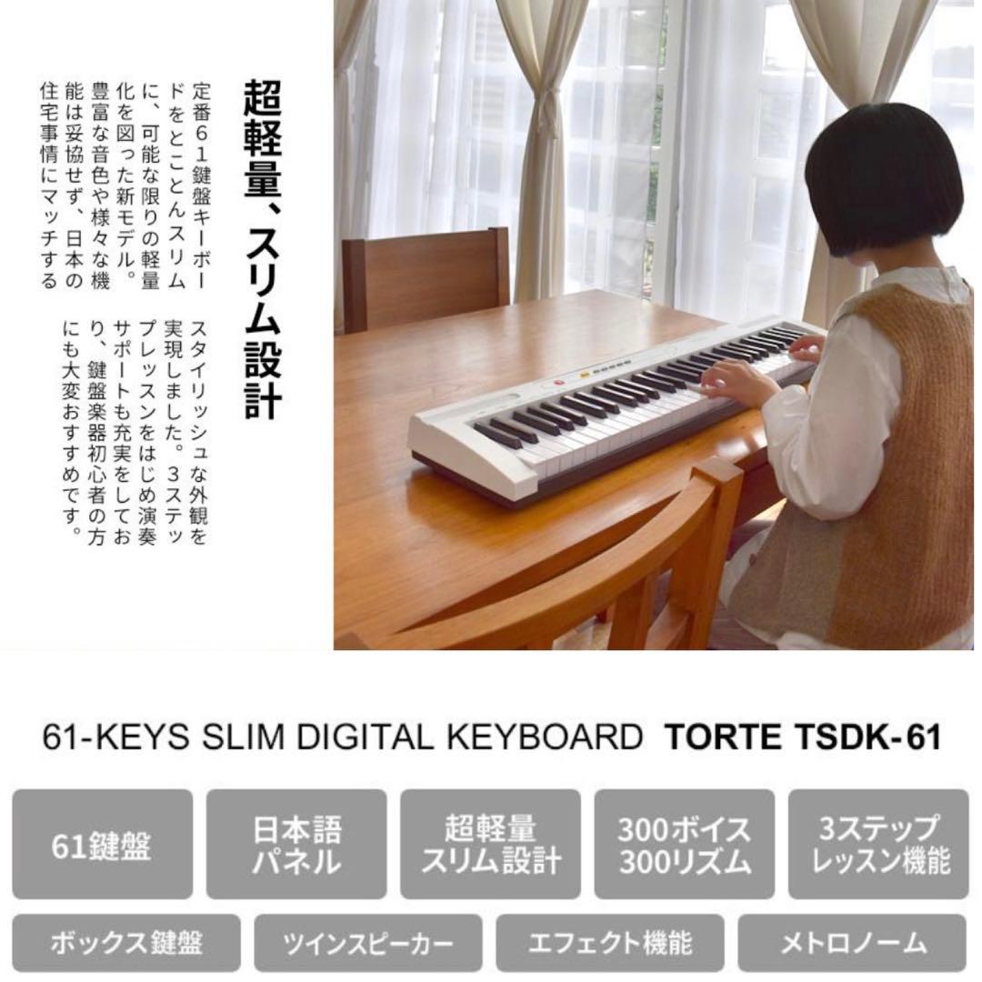 スリムキーボード 電子ピアノ 61鍵盤 TORTE TSDK-61新品マイク付き