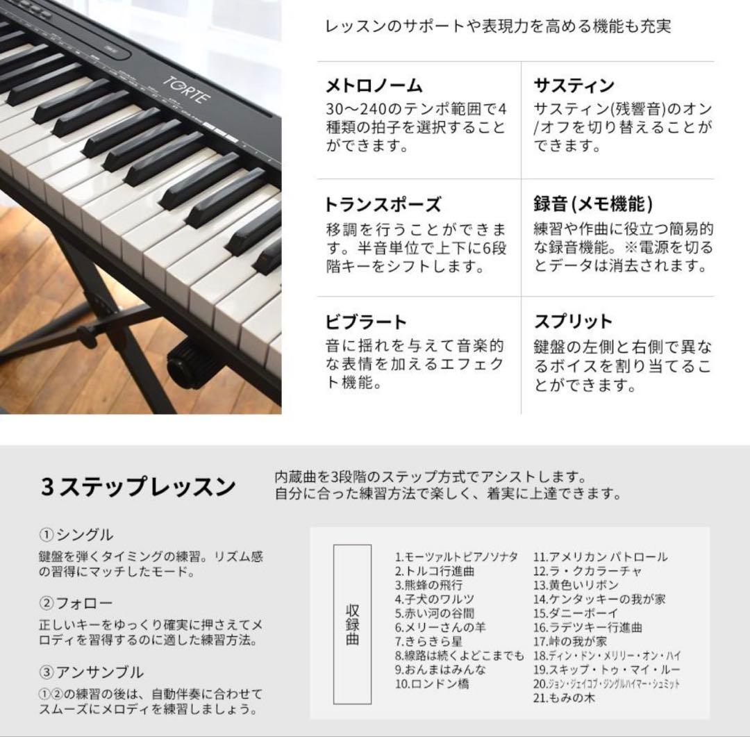 スリムキーボード 電子ピアノ 61鍵盤 TORTE TSDK-61新品マイク付き