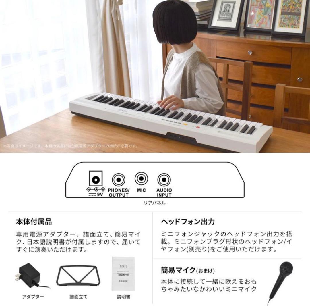 スリムキーボード 電子ピアノ 61鍵盤 TORTE TSDK-61新品マイク付き