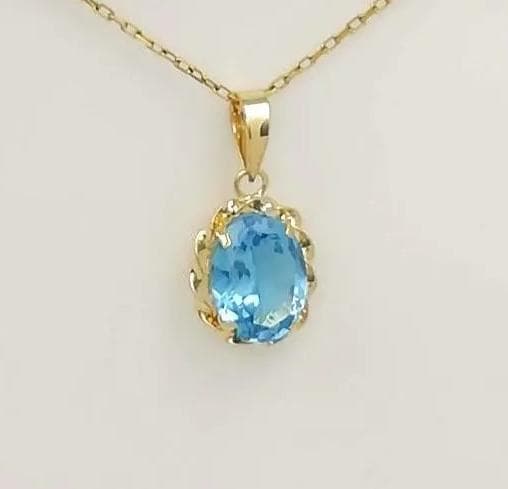 ｋ１８YG、6×８、ブルートパーズ、ペンダントトップ、チエーン別、