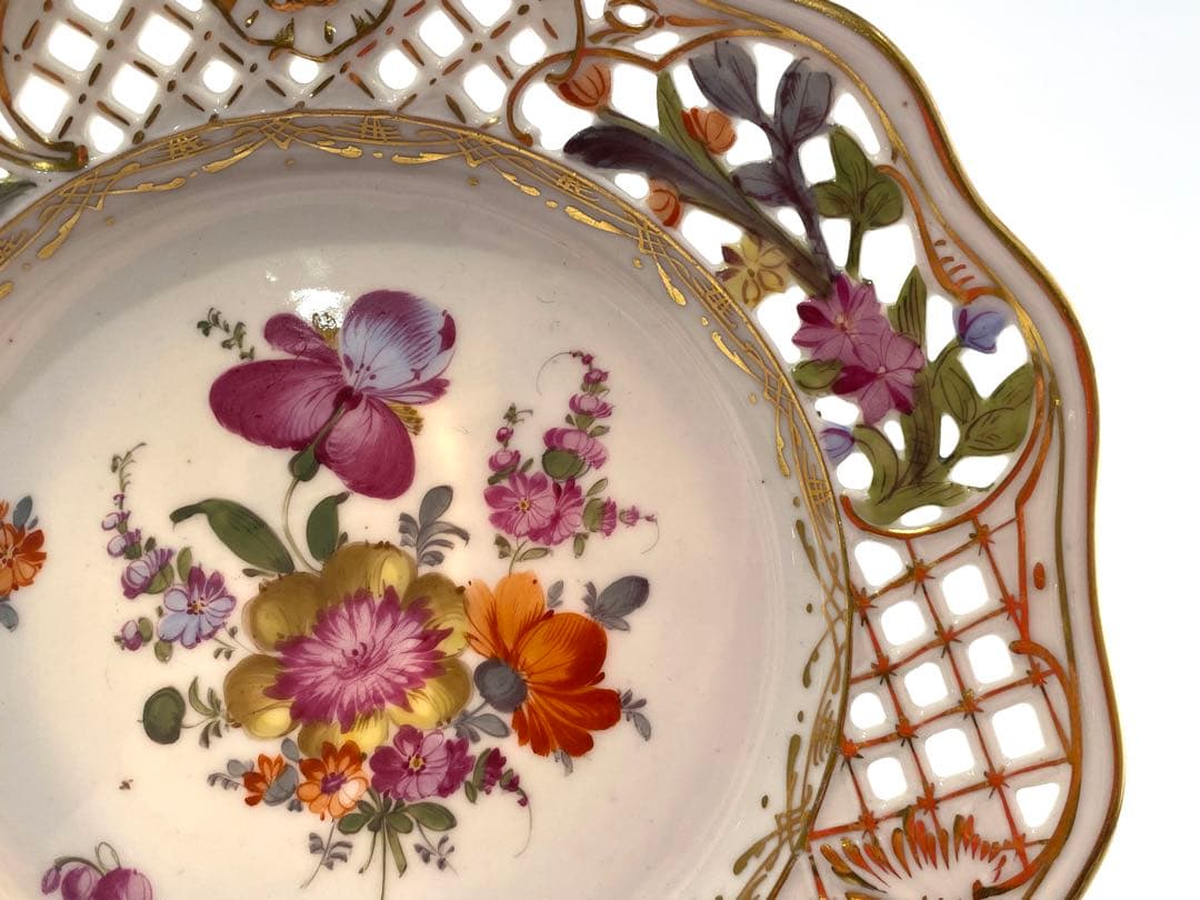 【極美品・稀少】ドレスデン カール・ティーメ 透かし彫り プレート アンティーク