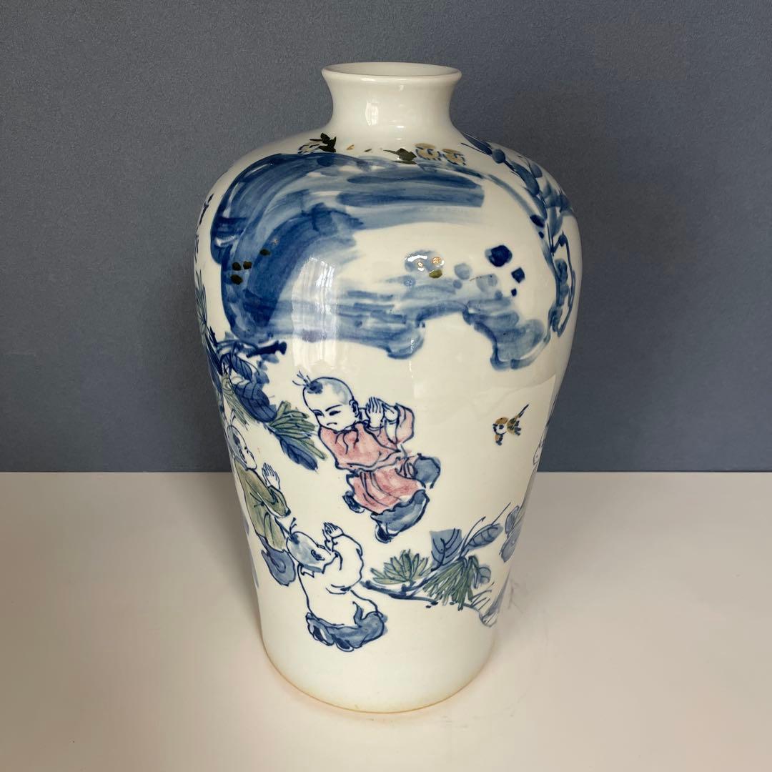 『骨董・美術』 27cmX 45cm 唐子（からこ）『青花』人物文瓶　中国