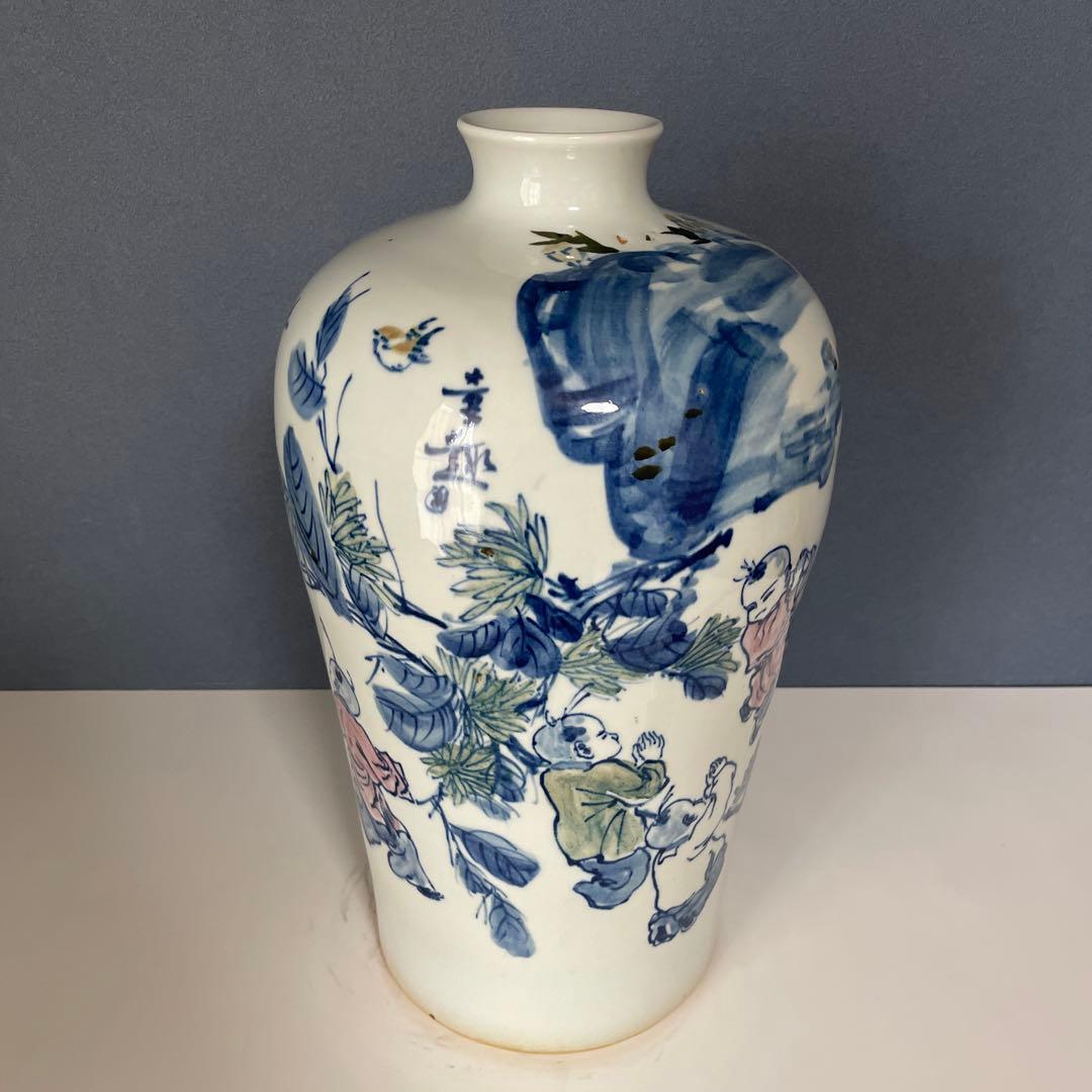 『骨董・美術』 27cmX 45cm 唐子（からこ）『青花』人物文瓶　中国