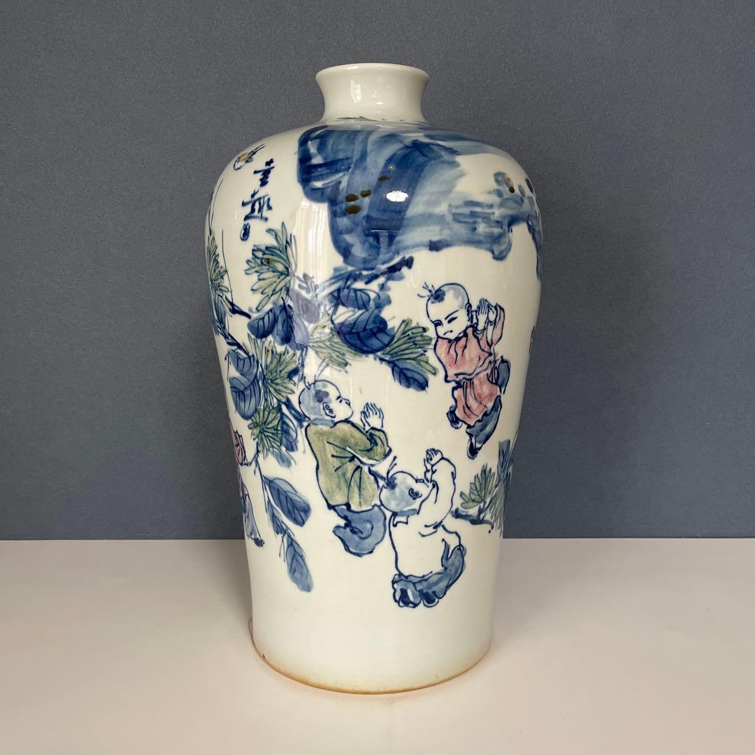 『骨董・美術』 27cmX 45cm 唐子（からこ）『青花』人物文瓶　中国