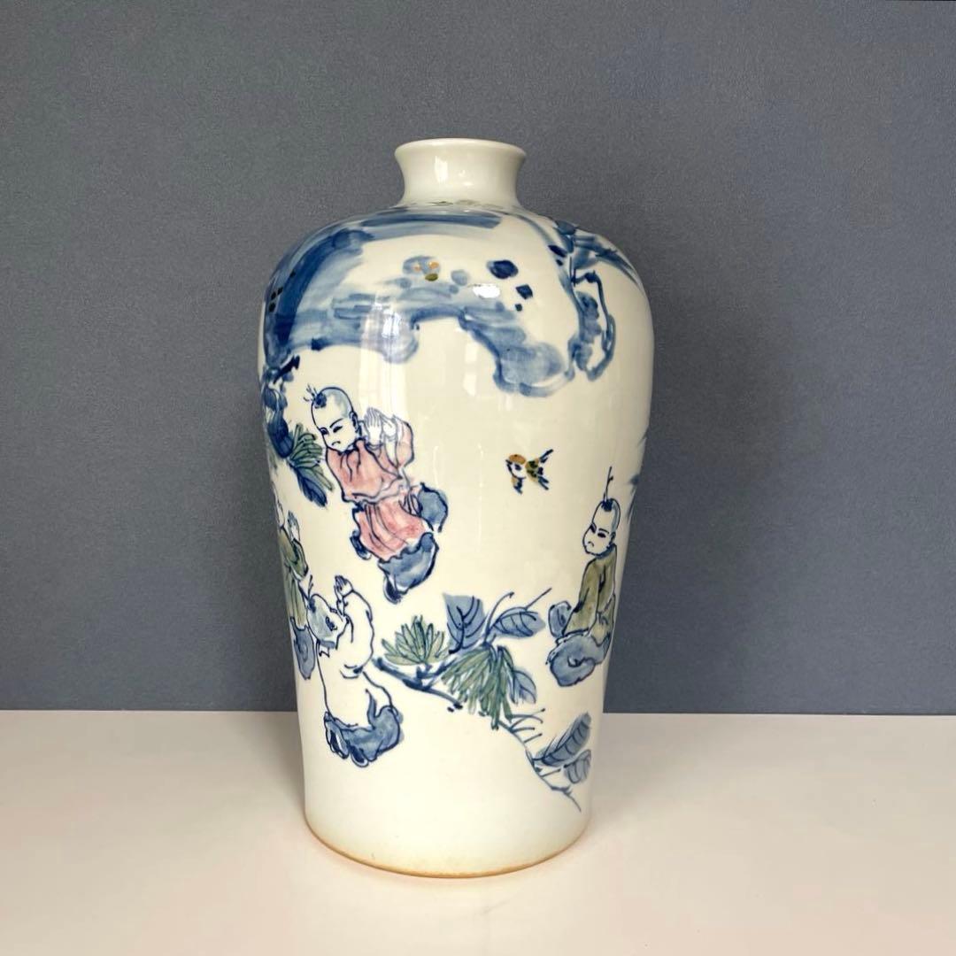 『骨董・美術』 27cmX 45cm 唐子（からこ）『青花』人物文瓶　中国