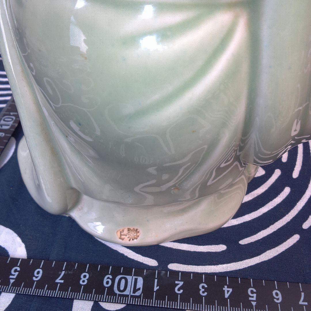 骨董４ 蘇山？緑色の陶器製老賢者像 約20cm