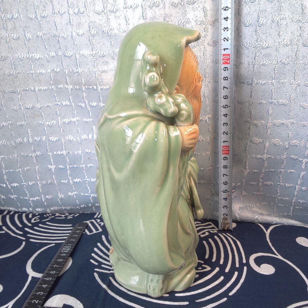骨董４ 蘇山？緑色の陶器製老賢者像 約20cm