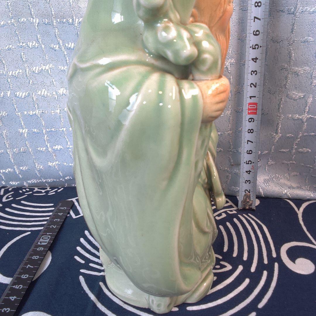 骨董４ 蘇山？緑色の陶器製老賢者像 約20cm