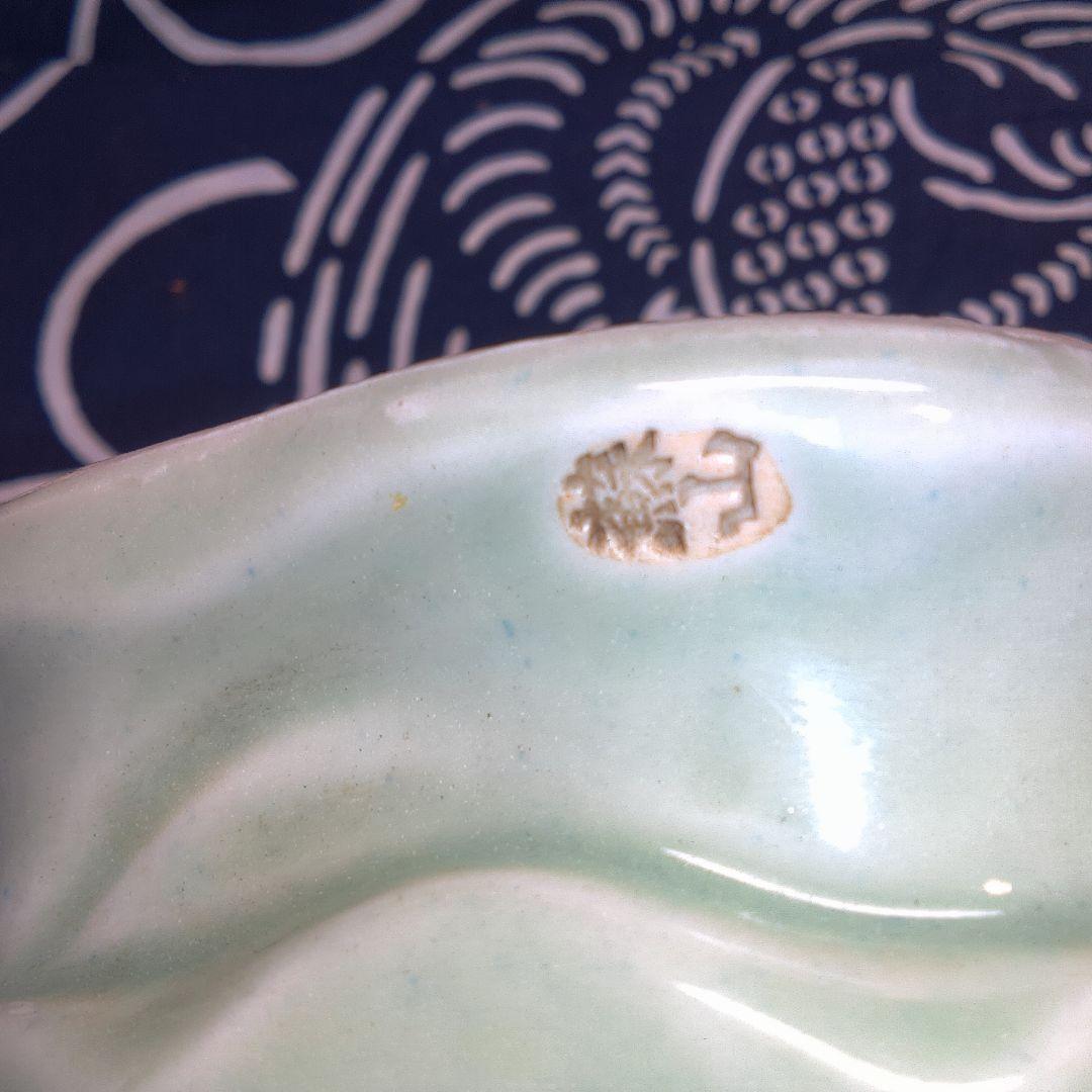 骨董４ 蘇山？緑色の陶器製老賢者像 約20cm