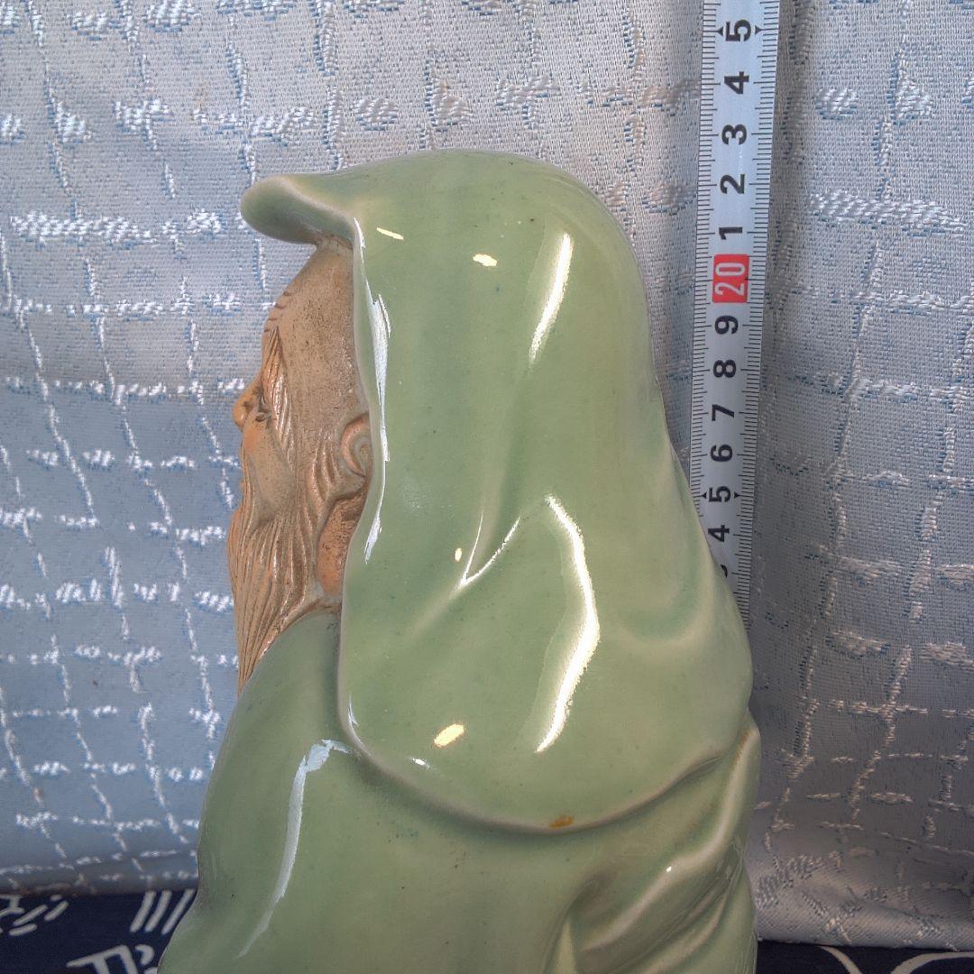 骨董４ 蘇山？緑色の陶器製老賢者像 約20cm