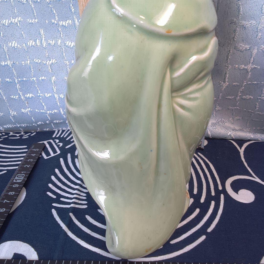 骨董４ 蘇山？緑色の陶器製老賢者像 約20cm