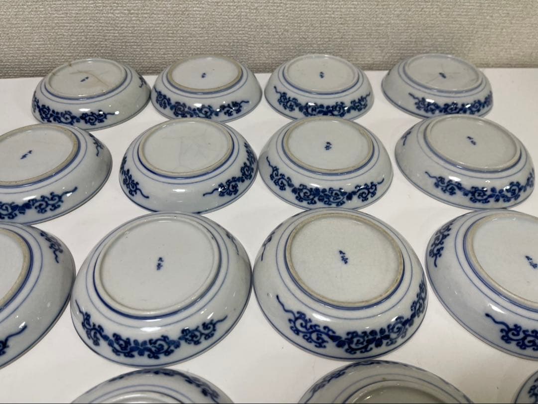 【現状品】古伊万里 染付 九谷 山水 平皿 18枚 割烹 アンティーク 懐石