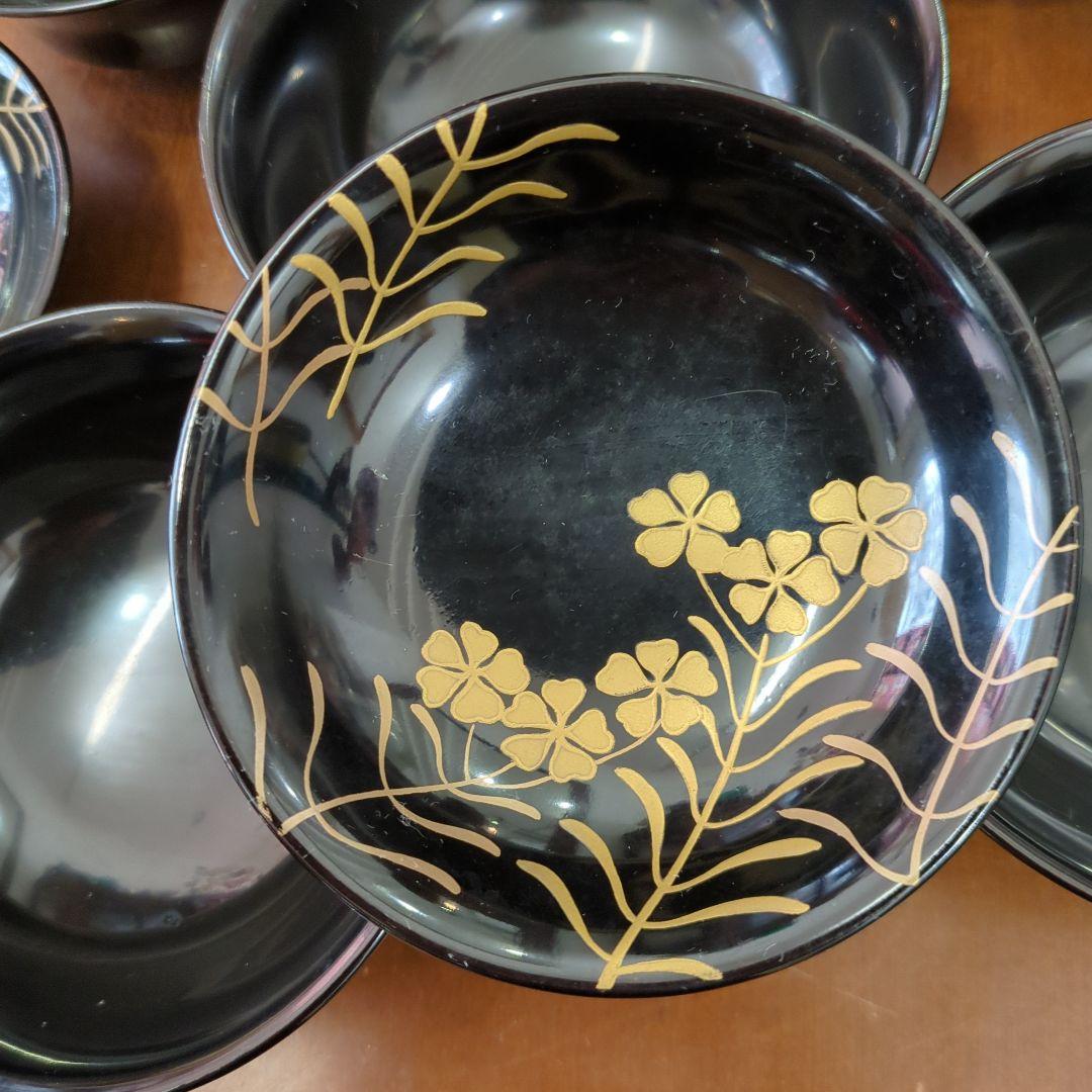 骨董　お椀　蒔絵　蓋付き　煮物　吸物　木製　漆器　木箱入　5つ