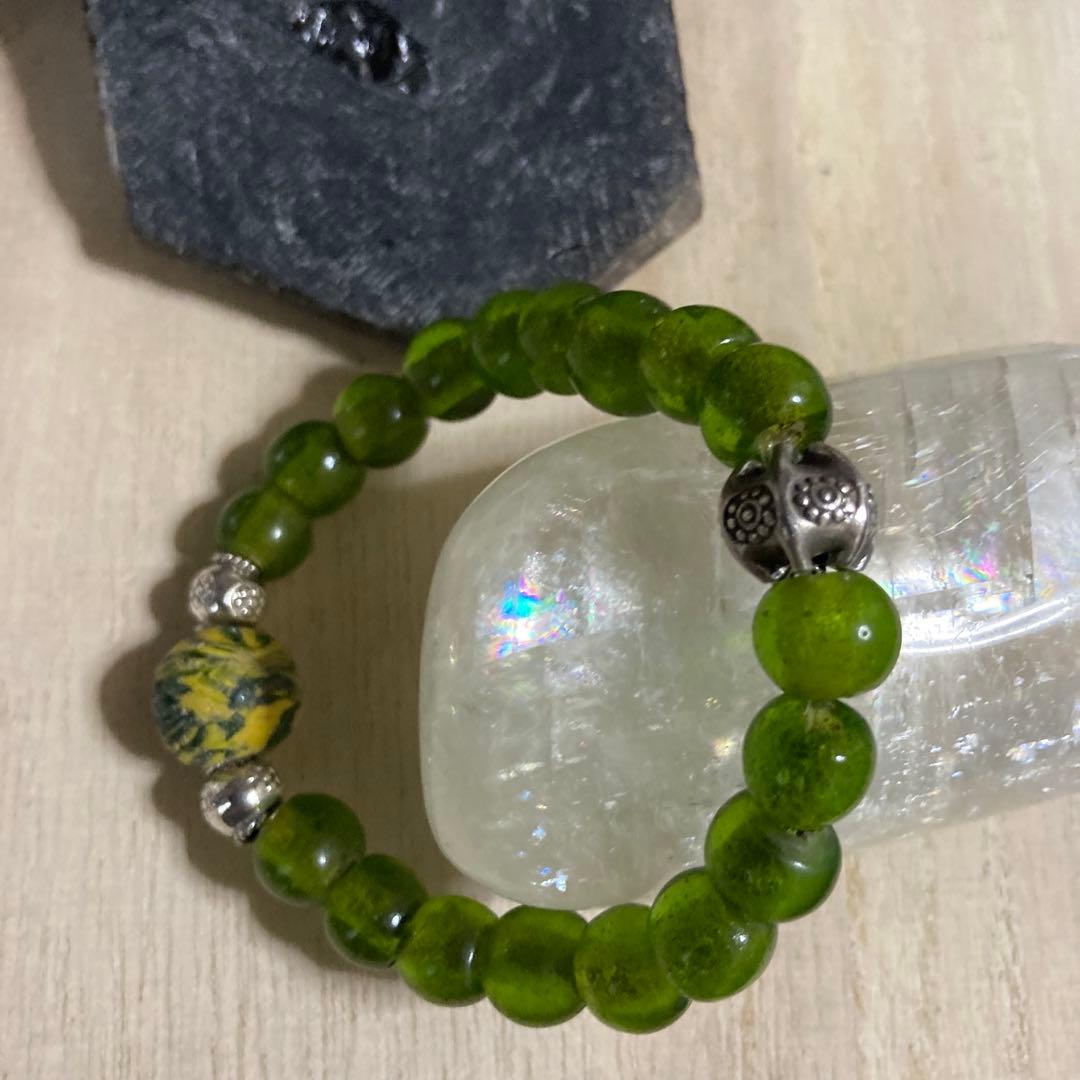 ジャワ玉、ヴィンテージトンボ玉とカレンシルバーブレスレット