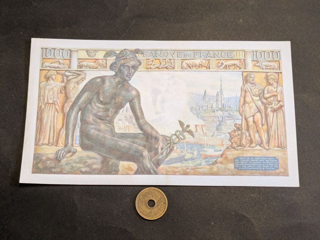 極美品　フランス　旧紙幣　1942年　大型1000フラン　P-102