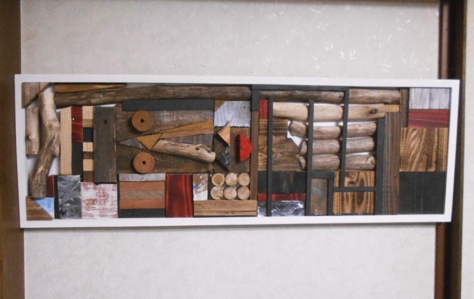 在庫処分値下げ◆壁飾りウッドパネル モザイクアート（90㎝×30㎝）タペストリー