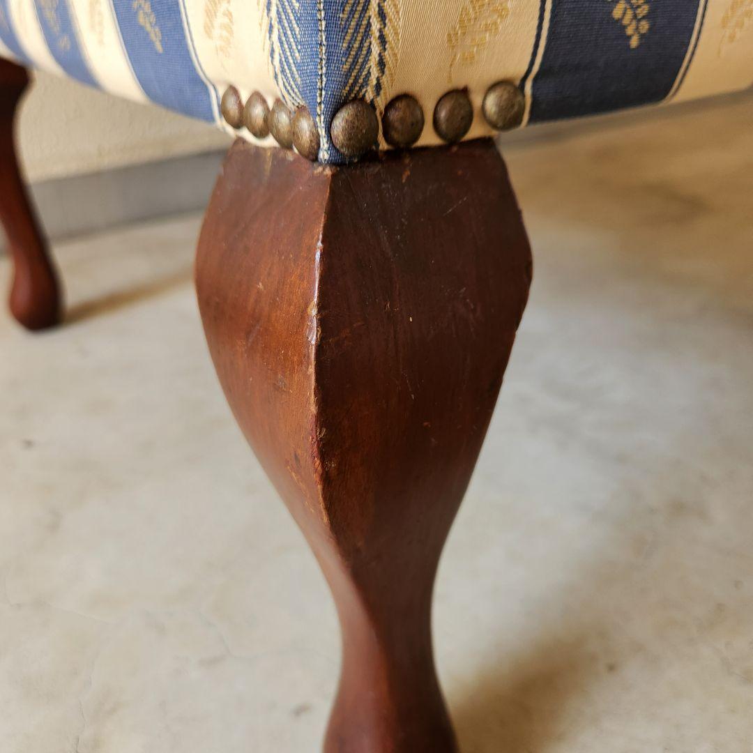 Vintage 猫脚　オットマン スツール 木製　ファブリック アンティーク