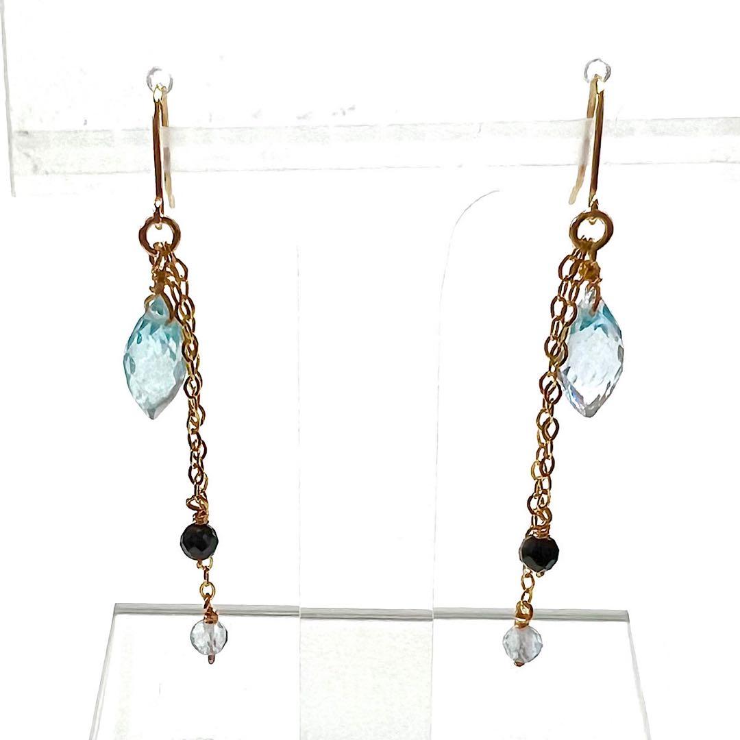 【Rtav】特価 K18 ブルートパーズ・アクアマリン・サファイア ピアス