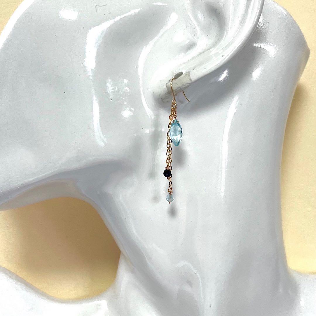 【Rtav】特価 K18 ブルートパーズ・アクアマリン・サファイア ピアス