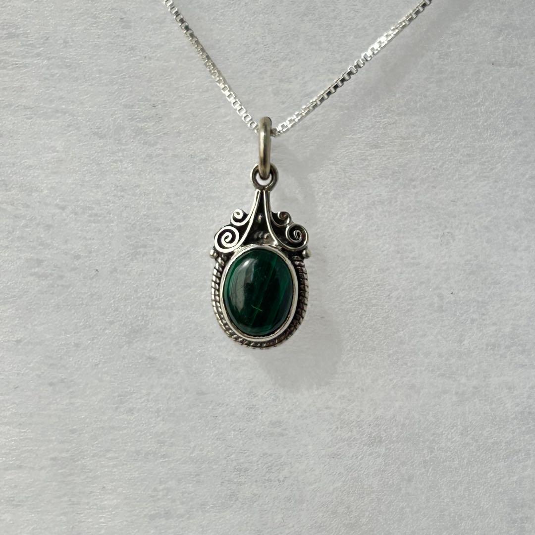 マラカイト SV925ペンダント 天然石 ネックレス SV925チェーン付き