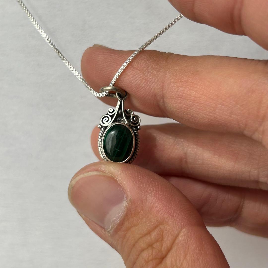 マラカイト SV925ペンダント 天然石 ネックレス SV925チェーン付き