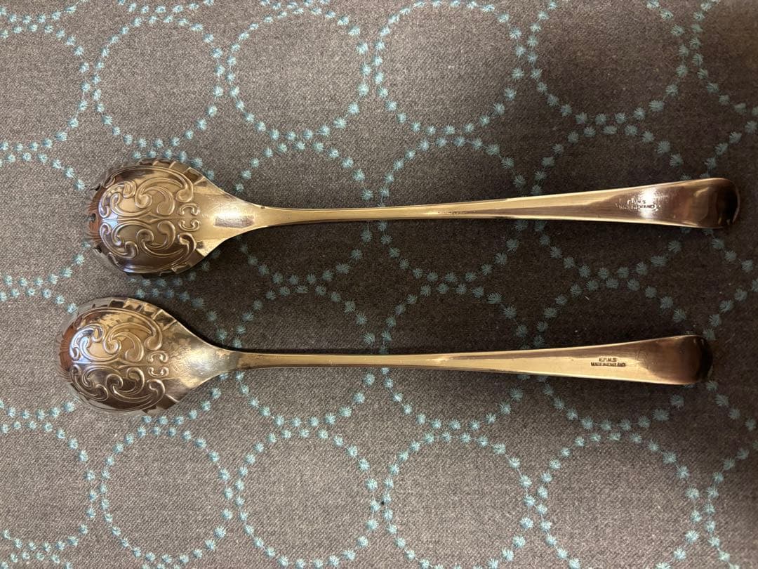 英国ヴィンテージ サーバースプーンフォークセット ＆小スプーン２本